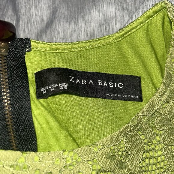 Zara Basic Green Color Block Floral Lace Retro Boho Mini Dress Jr Medium - Picture 6 of 7